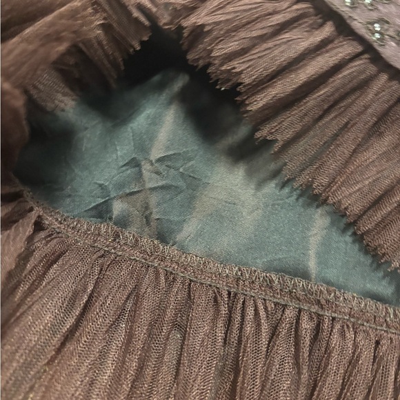 Vintage Y2K 2000s silk brown fairy core coquette midi embroidered mesh skirt 2 - Picture 4 of 10